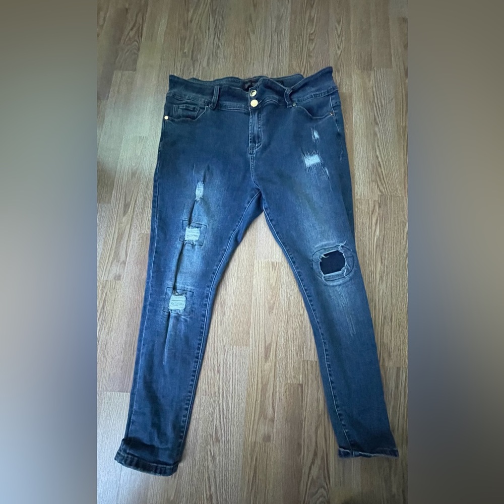 City Chic size 16 short distressed patched jeans.